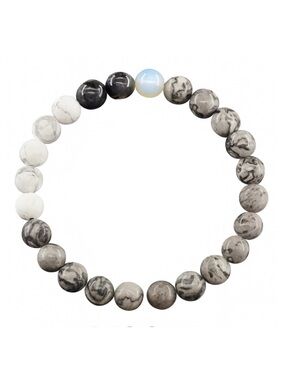 Moon Phase Beaded Bracelet | Opalite Howlite Jasper | Stretch Unisex New